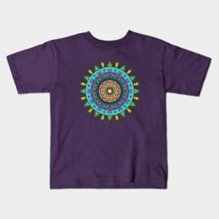 Colorful Mandala with Hearts and Bugs on Purple Kids T-Shirt